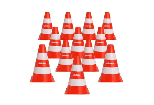 alldoro Pylonen 12er Set für Kinder, Kunststoff-Leitkegel orange-weiß, 18 cm hoch, Verkehrshütchen für Spiel, Sport, Freizeit & Verkehrserziehung