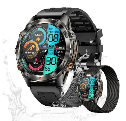 Valdus Herren's Telefonfunktion IPX8-3ATM Wasserdicht Fitness-Tracker Smartwatch (1.46 Zoll, Android/iOS), Stilvolle Fitnessuhr mit Herzfrequenz, Schlafanalyse & Musiksteuerung