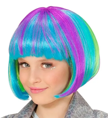 W WIDMANN MILANO Party Fashion 74594 - Kinderperücke Starlet, mit bunten Strähnchen, Glamour, Karneval, Mottoparty