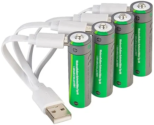 tka Köbele Akkutechnik 4er-Set wiederaufladbare AA Batterien - Akkus für vielseitige Anwendungen: Schnellladung per USB-C in nur 2 Stunden, bis zu 1.200-mal wiederaufladbar, ideal für Spielzeuge und Taschenlampen, inklusive 4in1-Ladekabel.