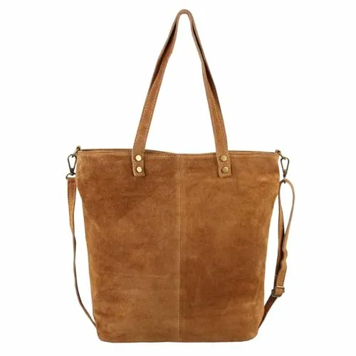 ITALYSHOP24 Schultertasche XL Damen aus Wildleder - Made in Italy - Elegante Schultertasche aus 100% echtem Wildleder mit großzügigem Hauptfach und abnehmbarem Umhängegurt. Ideal für jeden Anlass, leicht und stilvoll. Maße: 38x34x13 cm.