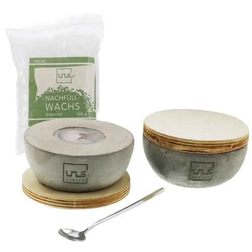 Kerze Beton rund konisch breiter Rand grau klein 2er Set