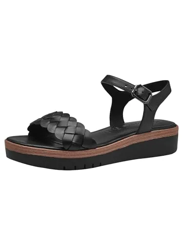 Tamaris Damen Plateau Sandalen aus Leder in Schwarz, Größe 36 - Elegante Damen Plateau Sandalen aus hochwertigem Leder mit 6 cm Absatzhöhe. Ideal für stilvolle Auftritte im Sommer und für höchsten Tragekomfort.