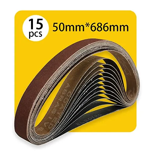 50mm x 686mm Premium Schleifband-Set 15 Stück, Körnung 80/120/150/240/400, für Bandschleifer