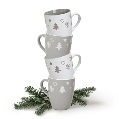 matches21 HOME & HOBBY Tasse Weihnachtstassen 36er Set einfarbig Skandi Weihnachtsdeko, 36-tlg., Keramik, Tee Kaffee-Becher, Weihnachten, Vintage, grau weiss, 300 ml