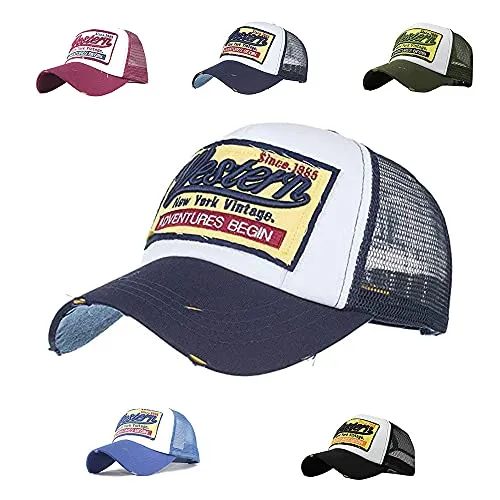 CheChury Trucker Mesh Hüte Baseball Cap Western Mode Sommer Kappe Vintage Basecap Distressed Snapback Hüte Baseballmütze Used Look Retro Mütze