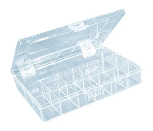 hünersdorff Sortimentskasten: stabile Sortierbox (PS-Compact) mit fester Fachaufteilung (18 Fächer), Sortierkasten-Maße: T170 x B250 x H46 mm, Made in Germany, glasklar