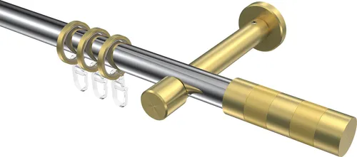Interdeco Gardinenstange / Vorhangstange Chrom / Messing-Optik, Typ Prestige Mavell (Zylinder), 20 mm Ø 1-läufig, 160 cm