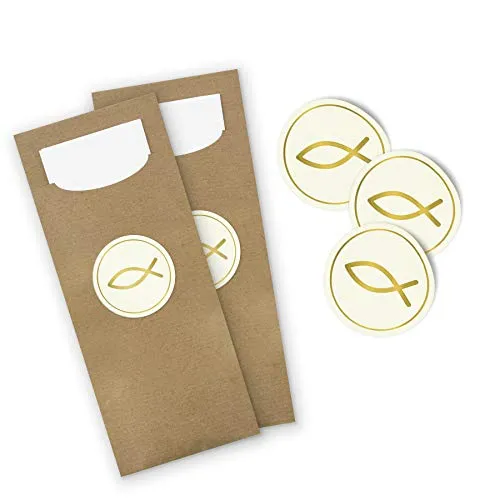 itenga 24x Bestecktaschen inkl. Serviette Motiv Fisch zur Kommunion Konfirmation Taufe Firmung für Jungen und Mädchen (Gold Hochglanz)
