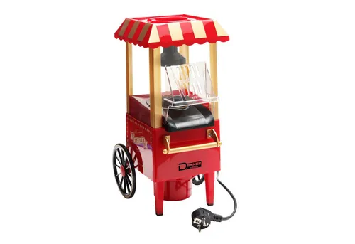 Retro Popcornmaschine Dema Nostalgie rot - Popcornmaschine im nostalgischen Design, bereitet knuspriges Popcorn mit Heißluft und 1200 W Leistung – ideal für Filmabende und Partys!