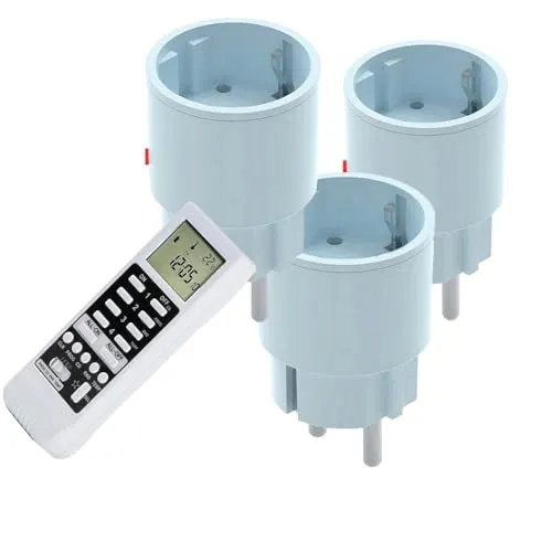 DIW-Funk Set PD-583 mit 3 Funksteckern und Handsender - Flexibles Funksteuersystem für bis zu 4 Geräte. Programmieren Sie Licht und Elektrogeräte individuell mit Timer, Zufallsmodus und Temperatursteuerung – ideal für Sicherheit und Komfort.