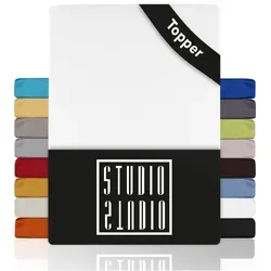 STUDIO Spannbettlaken Basic, viele Größen, 100% gekämmte Baumwolle, OEKO-TEX 100, Jersey, Baumwolle, Gummizug: rundum, (1 Stück), 120x200 cm Topper Spannbetttuch bis 14 cm Höhe - Weiß weiß 120 cm x 200 cm