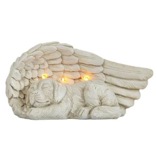 Festive Lights Gedenkstein mit solarbetriebener LED Beleuchtung für Hunde - Gedenkstätten für Hunde: Wetterfester Grabstein mit Engelsflügeln, der durch solarbetriebene LEDs ein warmes Licht spendet und ein bedeutungsvolles Andenken an Ihren verstorbenen Hund schafft.