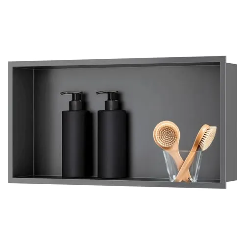 sunrik Wandnische Dusche,Wandnische Dusche Edelstahl,Nische Ohne Regal,Duschnische 30 * 60 * 10CM,Grau