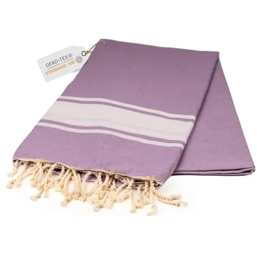 Sandrella | Hamamtuch | Recycelte Baumwolle | Sauna-, Yoga-, Dusch-, Bade- & Strandtuch | 90x170cm | Lila/Weiß