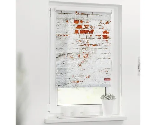 Rollo Klemmfix, ohne Bohren, blickdicht, Mauer - Weiß Rot 120 x 150 cm - Rollos, rustikale Backstein-Optik, einfach ohne Bohren montierbar, ideal für Sicht- und Sonnenschutz in jedem Raum.