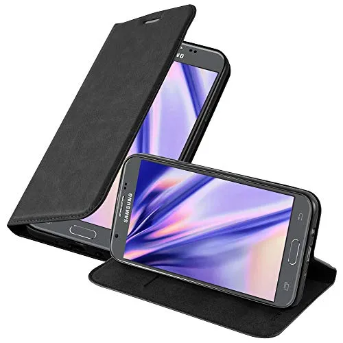 Cadorabo Hülle kompatibel mit Samsung Galaxy J5 2017 aus Premium Kunst Leder Flip Klappbare Stoßfeste Magnetische [Standfunktion] [Kartenfächern] Cover Hülle für Galaxy J5 2017 Tasche in Schwarz