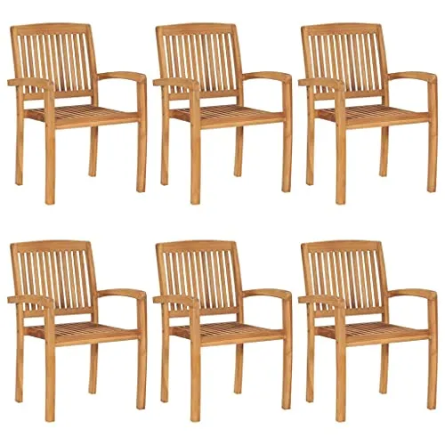 vidaXL Stapelbare Gartenstühle 6 Stk. aus massivem Teakholz - Gartenstühle aus witterungsbeständigem Teakholz, stapelbar und ideal für Innen- und Außenbereiche. Langlebig und pflegeleicht für rustikalen Charme!