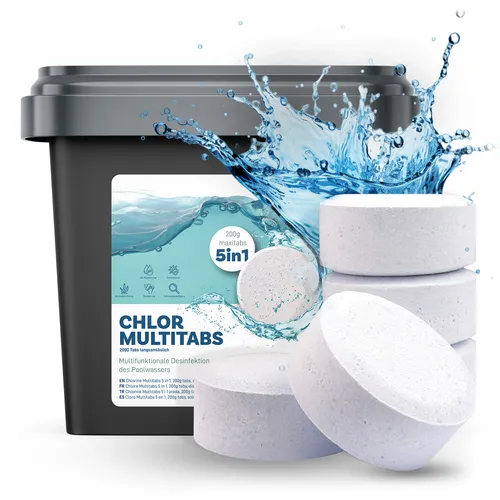 Multitabs 200G 5in1 Chlortabletten für Pools - Multifunktionale Chlortabletten für die effektive Wasseraufbereitung, ideal für Schwimmbäder und Whirlpools, sorgen für klare und saubere Wasserqualität.