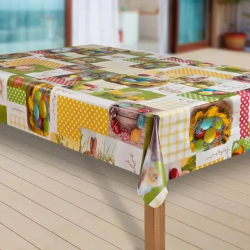 laro Wachstuch-Tischdecke Abwaschbar Wachstischdecke PVC Plastik-Tischdecken Eckig Meterware Abwischbar, Muster:Ostern Eier Bunt, Größe:100x100 cm