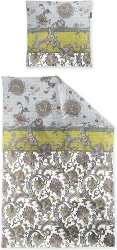 Irisette Bettwäsche Soft-Seersucker Gelb 135x200 cm - Bettwäsche-Set aus 100% Baumwolle, bügelfrei und pflegeleicht, mit elegantem Paisley Design und Marken-Reißverschluss für optimalen Komfort.
