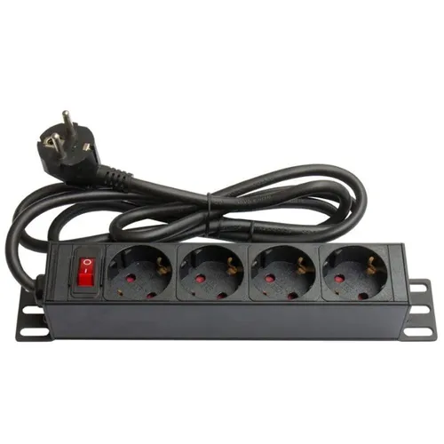 GC N0075 Steckdosenleiste 10'', 1HE, 4-fach - Steckdosen & Zubehör: Praktische 10'' Steckdosenleiste mit 4 Schutzkontakt-Anschlüssen und beleuchtetem Schalter für sicheren Einsatz in Netzwerk- und Serverschränken.