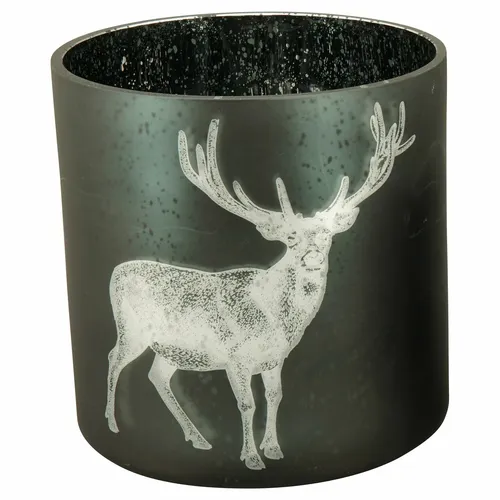 WindLicht Vitreous Teelichthalter aus Glas - 20x20x20 cm - Eleganter Teelichthalter aus Glas für festliche Anlässe. Ideal für Weihnachtsdekoration mit rentier-inspiriertem Design. Perfekt für stimmungsvolle Beleuchtung.
