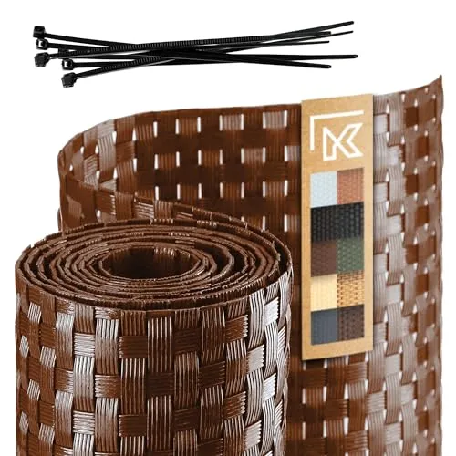 KADAX Zaunband aus Technorattan, 19 x 255 cm, 10 Farben, Sichtschutzstreifen, Sichtschutz Rolle, Windschutz für Balkon, Terrasse, wetterfeste Zaunmatte, Gartenzaun (Honig)