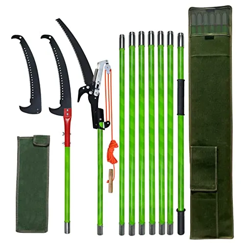 Astsäge mit Stiel 8m Handsäge Einstellbare Länge, Baumsäge Gartengeräte-Set Palme Hochentaster hochreichbare Stange mit Tragetasche, schneidet sauber und schnell für hohe Äste (Enthält Schere-A)