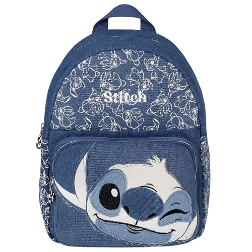 Disney Stitch Denim Rucksack, kleiner Stadtrucksack 31x24x12 cm (Stitch Blau)