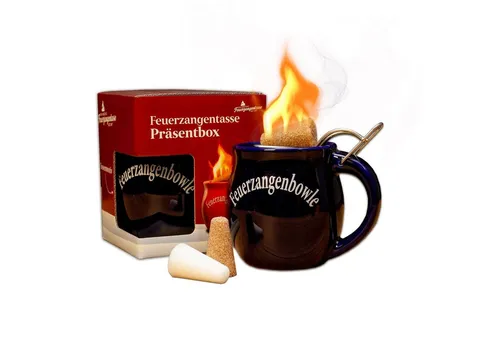 Feuerzangentasse Bowle-Set Feuerzangentasse 1er-Set (Feuerzangenbowle Set, 5-tlg., 1x Feuerzangentasse, 3x Zimtzuckerhütchen, 1x Rezeptheftchen), hitzebeständige Keramik, Edelstahl-Feuerzange