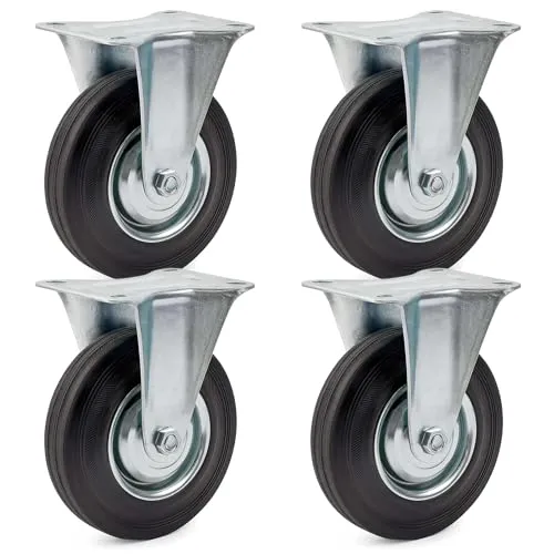 Wiltec Bockrollen Set 4x Transportrolle Ø160mm - Lenkrollen für Möbel mit robusten Vollgummirädern, ideal für schwere Möbel bis 130kg, bieten leisen Lauf und einfache Montage.