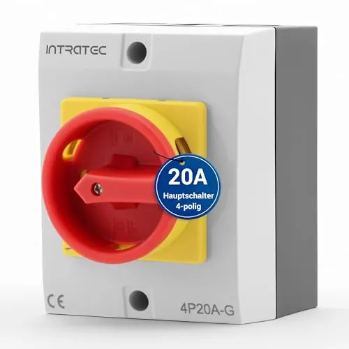 Intratec Hauptschalter 20A, 4-polig – IP65 Lasttrennschalter mit Kunststoffgehäuse – Aufputz-Schalter ideal für Industrie – Drehschalter für sichere Abschaltung – Robuster Maschinenschalter 230V 400V
