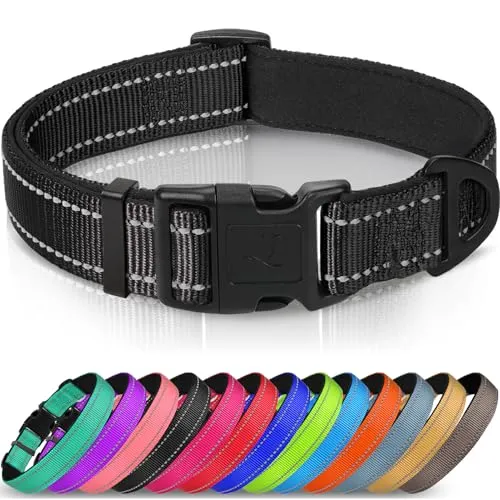 Joytale Halsband Hund, Gepolstertes Hundehalsband Breit aus Neopren Nylon Hundehalsband Verstellbar für Große Hunde, Weich und Reflektierend Hundehalsbänder, L, Schwarz
