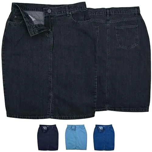 Trendiger Midi Rock Jeansrock Denimrock Business Rock, 36, Schwarz