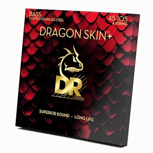 DR Strings Dragon Skin+ Bass Stainless Steel DBS-45 Medium 45-105 - Zubehör für Gitarre & Bass, besonders lange Lebensdauer und ideal für E-Bässe bis 37,75' Mensur.