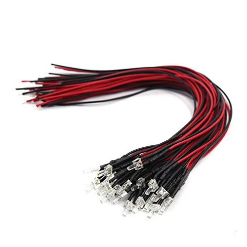 Evemodel 20 Stk. Vorverdrahtete LED 2mm weis Dioden Lampe Beleuchtungs mit Kabel 20cm 12-18 V