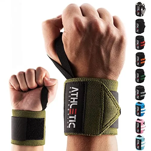 ATHLETIC AESTHETICS Handgelenk Bandagen Fitness - Wrist Wrap (45 cm im Paar) Handgelenkbandage für Krafttraining, Fitness, Bodybuilding, Crossfit - Handgelenkstütze (Olive)