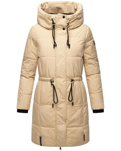 Navahoo Damen Wintermantel kurzer Steppmantel mit Kapuze Zuckertatze XIV Beige Gr. S - Stylischer, warmer Navahoo Puffermantel für kalte Tage, mit wasserabweisendem Obermaterial und praktischen Taschen. Der taillierte Schnitt sorgt für eine schmeichelhafte Silhouette und macht ihn zum idealen Begleiter im Winter.