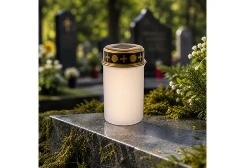 MARELIDA LED-Kerze LED Solar Grablicht Grabkerze Friedhofskerze Lichtsensor 6,5x12cm weiß