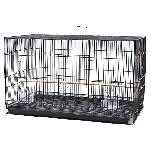 Vogelkäfig aus Metall mit Sitzstangen und Futterschalen, Voliere für Kanarien und Wellensittiche 75,5 * 45 * 45cm (schwarz)