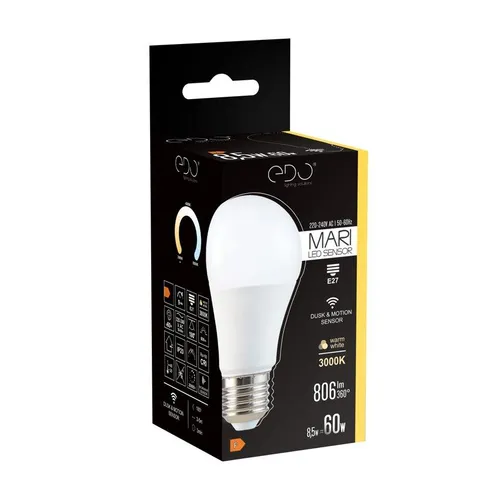 MARI LED Sensor E27 Bewegungsmelder Glühbirne 8,5W 3000K