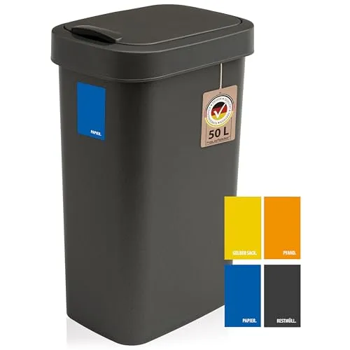 Hausfelder Mülleimer 50l groß mit Deckel in schwarz von Hausfelder