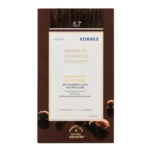 KORRES Argan Oil Colorant – ammoniakfreie Haarfarbe Schokobraun hell 5.7 – 100% Grauhaarabdeckung & vegan für ein langanhaltendes Farbergebnis
