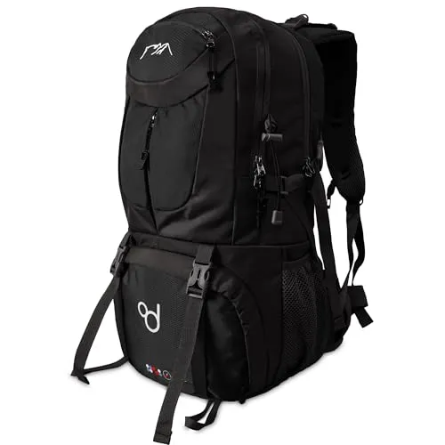 OcioDual Wanderrucksack, 50 Liter, Wasserdicht Und Leicht, Alles Schwarz, Mehrere Taschen, Ideal für Reisen, Berg, Camping, Outdoor, Ultraleicht, für Damen Und Herren