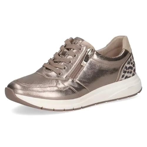 Caprice Damen Sneaker flach aus Leder mit Reißverschluss, Beige (Taupe Met.Comb) - Optimaler Komfort - Damen-Sneaker mit AIRMOTION Sohlentechnologie für perfekte Luftzirkulation und Federung. Hochwertiges Leder und Wechselfußbett für individuelle Anpassung und besten Tragekomfort.