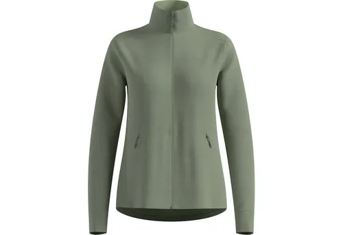 Odlo Damen Grid Fleece Jacke Größe L, oliv - Leichter Midlayer mit atmungsaktivem Fleece, perfekt für aktive Outdoor-Touren bei kühler Witterung.