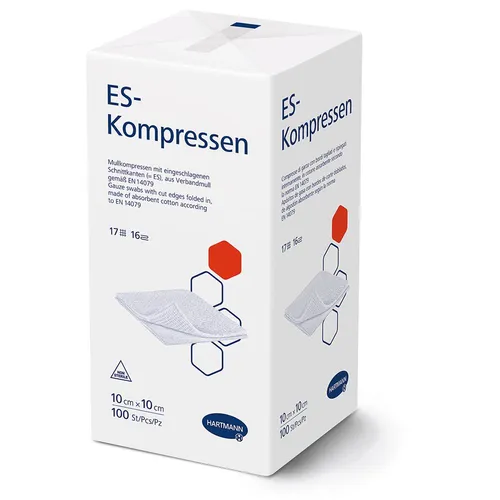 ES-Kompressen Unsteril 10x10 cm 16fach - Erste-Hilfe-Heftpflaster & Verbandsmaterial, 16-fach gefaltete Kompressen für optimale Saugfähigkeit und Wundversorgung.
