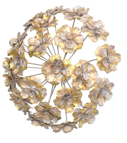Elegante Wanddekoration aus Metall - Blumenmotiv, Ø28 cm - Wandbehänge für Erwachsene, stilvolle goldfarbene Metalldekoration mit erhöhtem Relief, ideal für jeden Raum und pflegeleicht.
