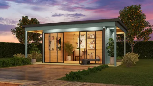 LASITA MAJA Gartenhaus Flachdach 6x4m Holz Domeo 4 Loggia, BxT: 578x402 cm, ohne Dacheindeckung